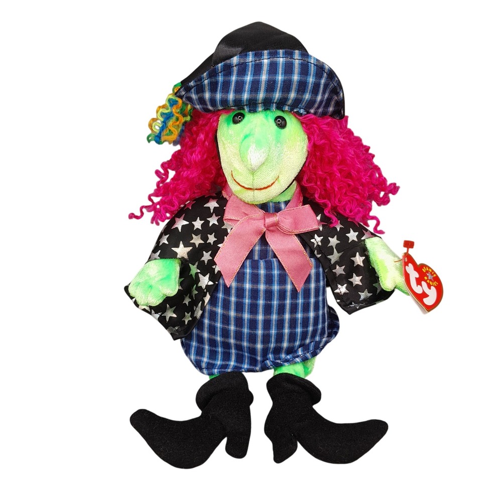 Ty Beanie Babies Scary the Witch Halloween Plush Green Pink 2000 With Tags